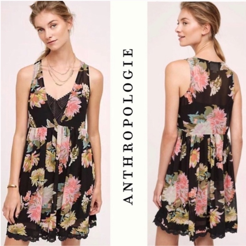 Anthro Maeve Floral Violetta Babydoll Dress XS Slip Dress Paint By Number Flower